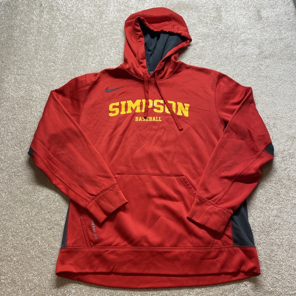 Nike Hoodie Mens Large Red Simpson Baseball Therma-FIT Pullover 621940-656